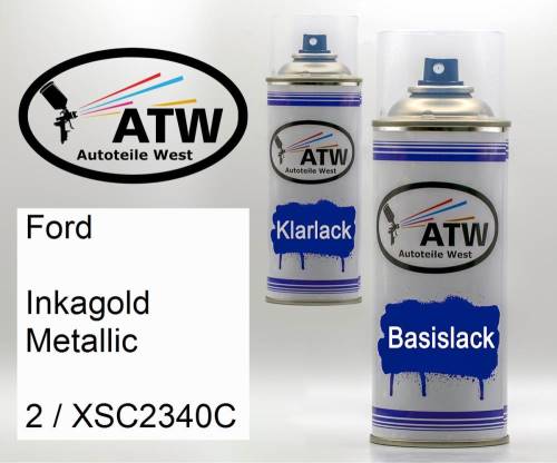 Ford, Inkagold Metallic, 2 / XSC2340C: 400ml Sprühdose + 400ml Klarlack - Set, von ATW Autoteile West.